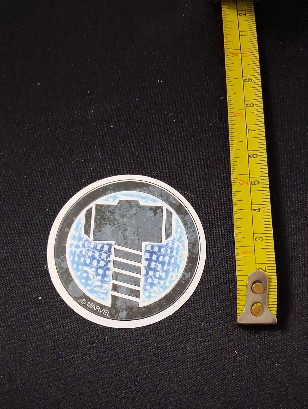 Marvel Thor Hammer Round Waterproof Sticker - Blue, Black, White